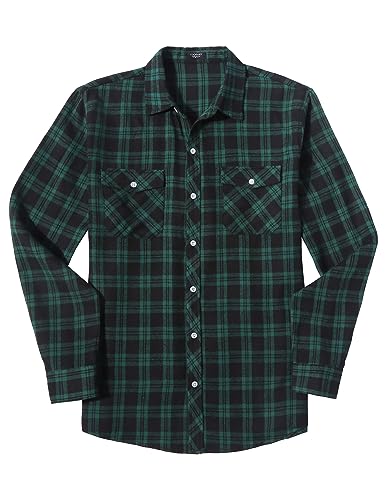 COOFANDY Freizeithemden Herren Baumwolle Hemd Büro Kariertes Shirt Regular Fit Arbeitshemd für Männer Trachtenhemd Herren Karohemd Casual Grün und Schwarz L von COOFANDY