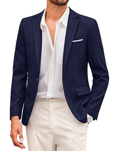 COOFANDY Herren Sakko Sportlich Freizeit Blazer Modern Jackett Business Anzugjacke 1 Knopf Marineblau XXL von COOFANDY