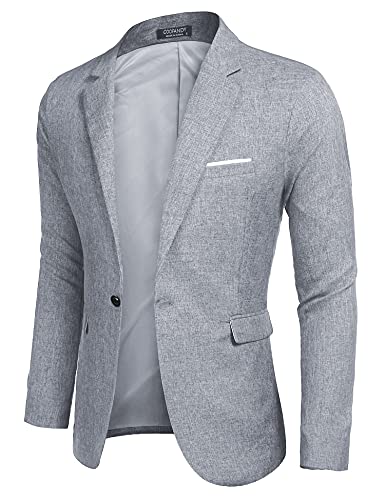 COOFANDY Sakko Herren Sportlich Slim Fit Leinen Blazer Männer Modern Freizeit Anzugjacke Dunklblau-grau XXL von COOFANDY