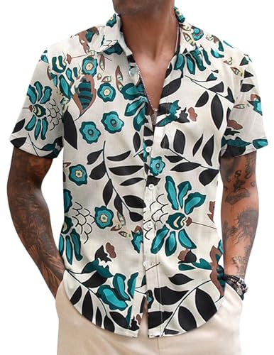 COOFANDY Freizeithemd Für Herren Hawaii Hemd Männer Kurzarmhemd Sommer Herren Strand Hawaii Hemd Regular Fit Blumenmuster Faltenfrei Party Hemd Herren PAT7 XXL von COOFANDY