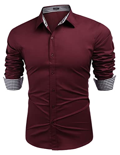 COOFANDY Freizeithemd Herren Langarm Slim fit Hemd Langarm Baumwolle Businesshemd Mens Shirts Weinrot XXL von COOFANDY