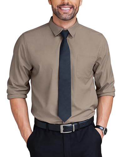 COOFANDY Freizeithemden Für Herren Hemd Langarm Business Hemden Regular Fit Männer Hemden Oberhemden Bügelfrei Herrenhemden Langarm Stretch Business Shirt Mit Tasche Dunkles Khaki XL von COOFANDY