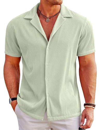 COOFANDY Hemd Herren Kurzarm Sommerhemd Freizeithemd Strandhemd Kurzarmhemd Herrenhemden Hawaii Hemd Regular Fit Urlaubhemd Hellgrün XL von COOFANDY