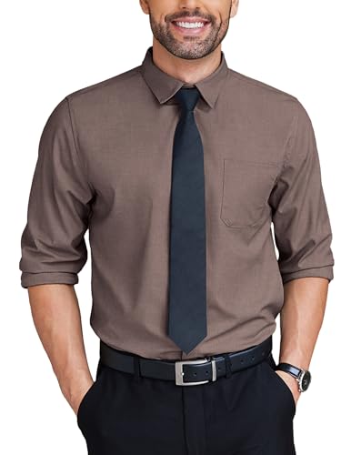 COOFANDY Freizeithemden für Herren Hemd Langarm Business Hemden Faltenfrei Formales Anzug Hemd Formelle Langarm Hemd Hochzeithemd Stretch Button Down Hemd Braun M von COOFANDY