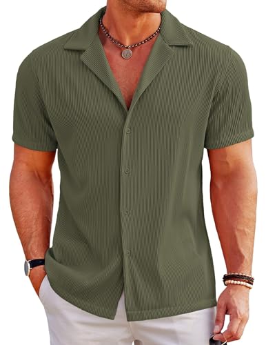 COOFANDY Freizeithemden für Herren Kurzarm Sommerhemd Regular Fit Casual Strandhemden Business Hemd für Männer Leichte Grüne Olive XXL von COOFANDY