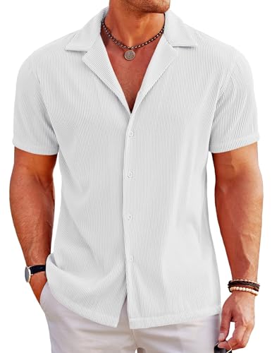 COOFANDY Freizeithemden für Herren Kurzarm Sommerhemd Regular Fit Casual Strandhemden Business Hemd für Männer Leichte Weiß 3XL von COOFANDY