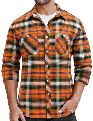 COOFANDY Freizeithemd für Herren Langarm Kariert Check Shirt Trachten Oberteile Button Down Outdoor Orange & Blau S von COOFANDY