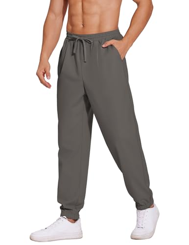 COOFANDY Freizeithose Herren Lang Chino Hose mit Gummizug Jogginghose Strandhose Sommer Leinenhose Schlupfhose mit Elastischem Bund Sommerhose Dunkelgrau XXL von COOFANDY