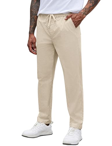 COOFANDY Chino Hose Herren Regular Fit Hosen Modern Stoffhose aus Baumwolle Lässige Hose Sommerhose Herren Leicht Lange Herrenhose mit Gummibund Taschen Helles Khaki M von COOFANDY