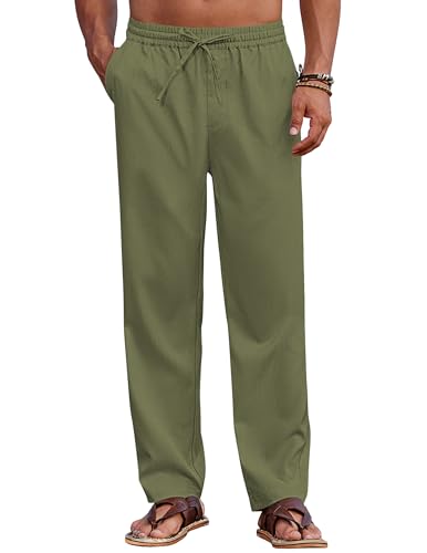 COOFANDY Herren Hosen Mit Gummizug Freizeithose Lang Herrenhosen Mit Gummibund Sommerhose Leicht Schlupfhose Stoffhose Männer Hose Lang mit Taschen Armeegrün XL von COOFANDY