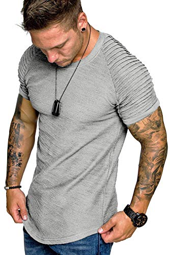 COOFANDY Funktionsshirt Herren T-Shirt Kompressionsshirt Fitness Laufshirt Männer Sportshirts Atmungsaktiv Kurzarm Hellgrau XXL von COOFANDY