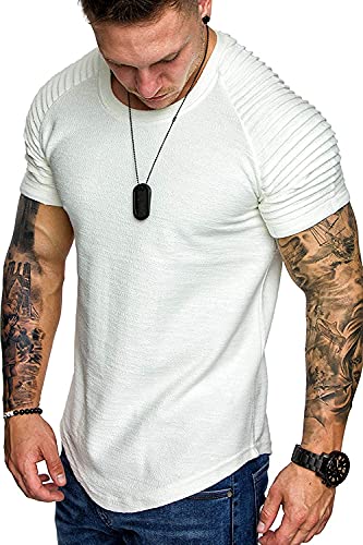 COOFANDY Funktionsshirt Herren T-Shirt Kompressionsshirt Fitness Laufshirt Männer Sportshirts Atmungsaktiv Kurzarm Weiß XXL von COOFANDY