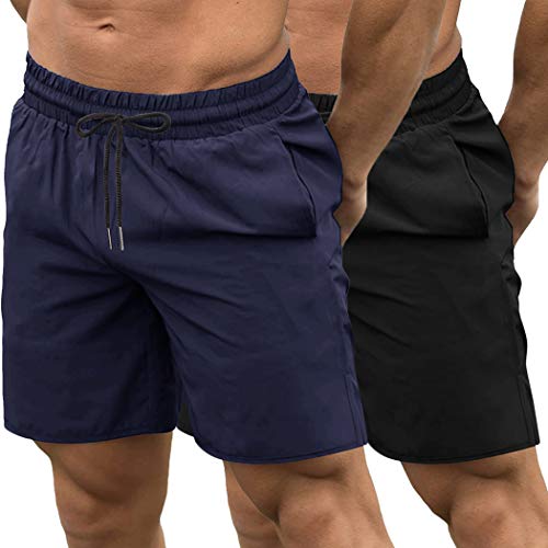 COOFANDY Gym Shorts Herren Fitnesshose Sporthose Herren Kurz 2er Pack Running Shorts mit Taschen und Elastischem Bund Laufshorts Herren mit Reißverschluss Schwarz/Navy 3XL von COOFANDY