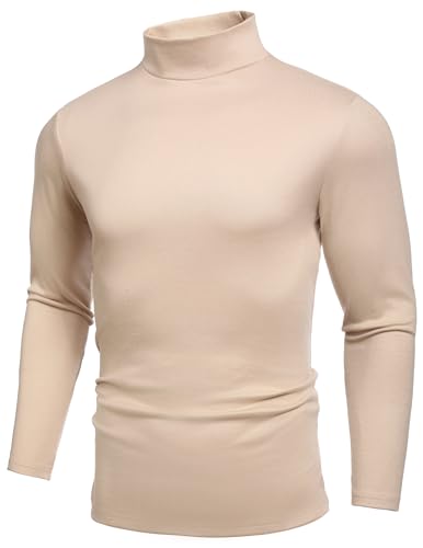 COOFANDY Halber Rollkragen Shirt Herren Langarm Stehkragen Pullover Elastisch Sweater Slim Fit Freizeit Thermooberteile Basic Pulli Khaki XXL von COOFANDY