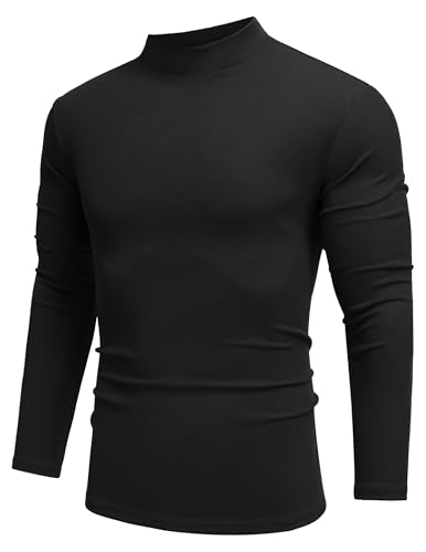 COOFANDY Halbes Rollkragenshirt Herren Pullover mit Stehkragen Thermo Unterhemd Ohne Kapuze Langarmshirt Schwarz S von COOFANDY