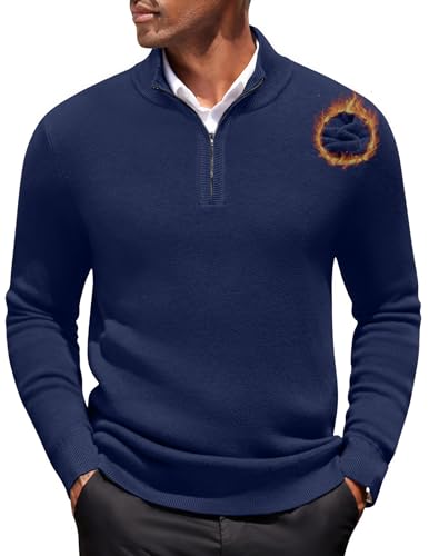 COOFANDY Half Zip Pullover Herren Fleece Pullover mit Reißverschluss Rollkragenpullover Strickpullover Langarm Winterpullover Warm Turtleneck Sweater Blau Violett M von COOFANDY
