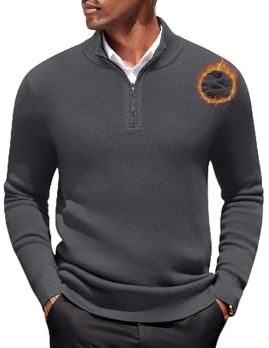 COOFANDY Half Zip Pullover Herren Fleece Pullover mit Reißverschluss Rollkragenpullover Strickpullover Langarm Winterpullover Warm Turtleneck Sweater Dunkelgrau 3XL von COOFANDY
