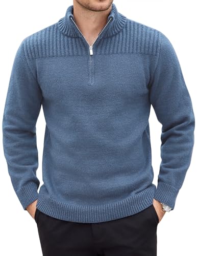 COOFANDY Half Zip Pullover Herren Langarm Arbeitspullover mit Rollkragen Turtleneck Troyer Winter Warm Sweater Basic Pulli Denim Blau L COOFANDY Half Zip Pullover Herren Langarm Arbeitspullover mit Rollkragen Turtleneck Troyer Winter Warm Sweater Basic Pulli Denim Blau L von COOFANDY