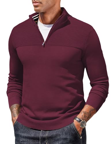 COOFANDY Half Zip Pullover Herren Rollkragenpullover mit Reißverschluss Winterpullover Turtleneck Sweater 1/4 Zip Pullover Winter Arbeitspullover Dunkelrot XXL COOFANDY Half Zip Pullover Herren Rollkragenpullover mit Reißverschluss Winterpullover Turtleneck Sweater 1/4 Zip Pullover Winter Arbeitspullover Dunkelrot XXL von COOFANDY