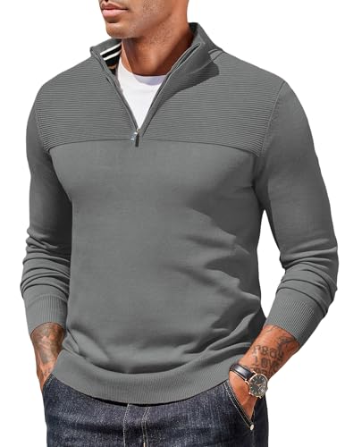 COOFANDY Half Zip Pullover Herren Rollkragenpullover mit Reißverschluss Winterpullover Turtleneck Sweater 1/4 Zip Pullover Winter Arbeitspullover Grau S von COOFANDY