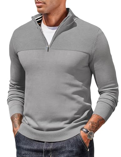 COOFANDY Half Zip Pullover Herren Rollkragenpullover mit Reißverschluss Winterpullover Turtleneck Sweater 1/4 Zip Pullover Winter Arbeitspullover Hellgrau 3XL von COOFANDY