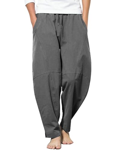 COOFANDY Haremshose Herren Leinen Hosen mit Tunnelzug Yogahose mit Taschen Sommer Lange Hosen Regular Dunkelgrau 3XL COOFANDY Haremshose Herren Leinen Hosen mit Tunnelzug Yogahose mit Taschen Sommer Lange Hosen Regular Dunkelgrau 3XL von COOFANDY