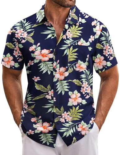 COOFANDY Hawaii Hemd Herren Kurzarm Sommer Hemden Männer Blumenmuster Sommerhemd Casual Button Down Hawaiihemd Urlaub Regular Fit Strandhemd PAT25 L von COOFANDY