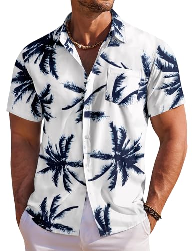 COOFANDY Hawaii Hemd Herren Kurzarm Sommerhemd Urlaubshemd Kurzarmhemd Bügelfrei Strandhemd Urlaubshemd Regular Fit Weiß-Palmblatt XXL COOFANDY Hawaii Hemd Herren Kurzarm Sommerhemd Urlaubshemd Kurzarmhemd Bügelfrei Strandhemd Urlaubshemd Regular Fit Weiß-Palmblatt XXL von COOFANDY