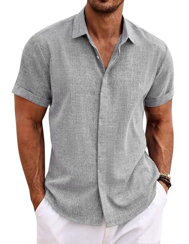 COOFANDY Hawaii Hemd Männer Baumwolle Kurzarmhemd Casual Sommerhemd Button Down Regular Fit Hemd Grau XXXL von COOFANDY