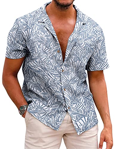 COOFANDY Männer Hawaii Hemd Sommer Leinen Kurzarmhemd Baumwolle Freizeit Sommer Kurzarm Button Down Hemden for Herren Hellblau XXL COOFANDY Männer Hawaii Hemd Sommer Leinen Kurzarmhemd Baumwolle Freizeit Sommer Kurzarm Button Down Hemden for Herren Hellblau XXL von COOFANDY