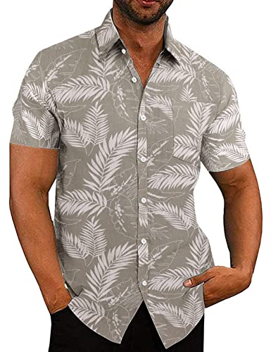 COOFANDY Hawaii Hemd Männer Hemd Herren Kurzarm Freizeithemd Blumenmuster Kurzarm Sommer Hemden Hawaiihemd Strandhemd Hawaii-Print Khaki-Laub L von COOFANDY