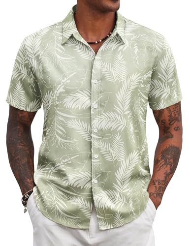 COOFANDY Hawaii Hemd Männer Kurzarm Hemd Sommerhemd Strandhemd Kurzarmhemd Herrenhemden Kurzarm Blumenmuster Hemden Regular Fit Hawaiihemd Grün & Palmblatt M von COOFANDY