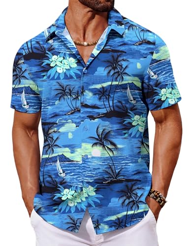 COOFANDY Hawaii Hemd Männer Kurzarm Leichte Sommerhemd Strandhemden Herren Button Down Hawaihemden Beach Hemd Blumen Kurzarmhemden Palme Blau XXL COOFANDY Hawaii Hemd Männer Kurzarm Leichte Sommerhemd Strandhemden Herren Button Down Hawaihemden Beach Hemd Blumen Kurzarmhemden Palme Blau XXL von COOFANDY