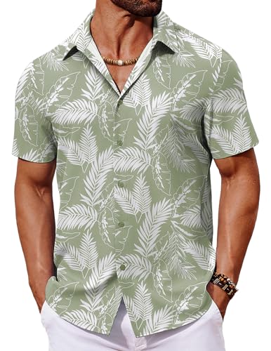 COOFANDY Hawaii Hemd Männer Sommerhemd Herren Hawaii Kurzarmhemd Tropical Hawaiian Hemden Palmen Leichtes Beach Hemd Palmblätter Grün XL von COOFANDY