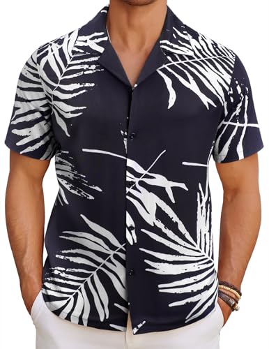 COOFANDY Hawaii Hemd Männer Hawaiihemd Kurzarm Leichtes Sommer Strandhemd Funky Sommerhemden Kurzarmhemd Urlaubshemd Hawaii Shirt Beach Hemd Regular Fit Silhouette Blätter C L von COOFANDY