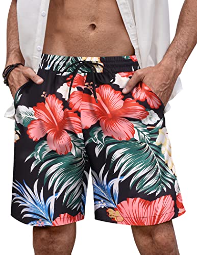 COOFANDY Herren-Badehose, Board-Shorts, Sommer, Strand-Shorts, Badebekleidung für Herren, ohne Futter, Red Flower, XL von COOFANDY