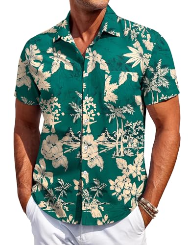 COOFANDY Hawaiihemd Herren Hemd Kurzarm Freizeithemden Sommerhemd Männer Blumen Urlaub Strand Hemd mit Taschen Regular Fit Blatt-Dunkelgrün S COOFANDY Hawaiihemd Herren Hemd Kurzarm Freizeithemden Sommerhemd Männer Blumen Urlaub Strand Hemd mit Taschen Regular Fit Blatt-Dunkelgrün S von COOFANDY