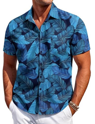 COOFANDY Hawaiihemd Herren Hemd Kurzarm Freizeithemden Sommerhemd Männer Blumen Urlaub Strand Hemd mit Taschen Regular Fit Laub-Hellblau S COOFANDY Hawaiihemd Herren Hemd Kurzarm Freizeithemden Sommerhemd Männer Blumen Urlaub Strand Hemd mit Taschen Regular Fit Laub-Hellblau S von COOFANDY