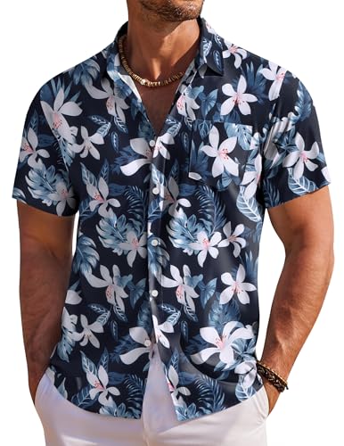 COOFANDY Hawaiihemd Herren Hemd Kurzarm Sommerhemd Herren Freizeithemden Blumen Urlaub Strand Hemd Regular Fit Navyblau-Weißblume 3XL COOFANDY Hawaiihemd Herren Hemd Kurzarm Sommerhemd Herren Freizeithemden Blumen Urlaub Strand Hemd Regular Fit Navyblau-Weißblume 3XL von COOFANDY