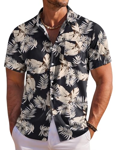 COOFANDY Hawaiihemd Herren Kurzarm Freizeithemd Leichtes Sommerhemd Blumen Hemd Männer Urlaub Hemden Strandhemd Schwarz-Blatt XXL COOFANDY Hawaiihemd Herren Kurzarm Freizeithemd Leichtes Sommerhemd Blumen Hemd Männer Urlaub Hemden Strandhemd Schwarz-Blatt XXL von COOFANDY
