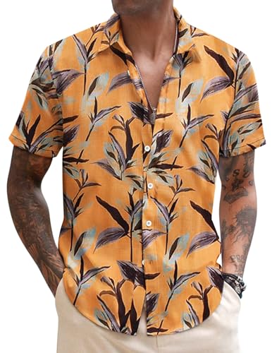 COOFANDY Hawaiihemd Herren Kurzarm Freizeithemden Für Herren Regular Fit Strand Hawaii Hemd Button Down Shirt Tropical Hemd Herren Floral Hemd Sommer PAT18 XXL von COOFANDY