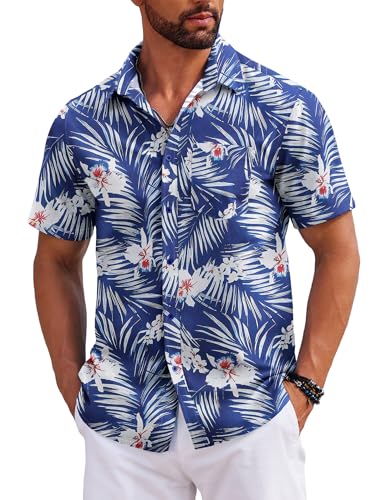 COOFANDY Hawaiihemd Herren Kurzarm Sommerhemd Hawaii Hemden Männer Strandhemd Urlaub Freizeit Blumen Shirt DH39 XL von COOFANDY