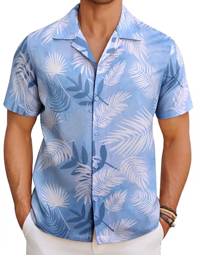 COOFANDY Hawaiihemd Herren Sommer Kurzarm Hawaii Hemd Männer Funky Urlaub Strand Kurzarmhemd Sommerhemd Freizeit Button Down Hawaii Shirt Strandparty Outfit Silhouette Blätter B XL von COOFANDY