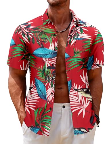 COOFANDY Hemd Hawaii Herren Kurzarm Sommer Urlaub Unisex Freizeithemden Casual Regular Fit Outdoor Hawaiihemd Mit Tasche PAT18 XXL von COOFANDY