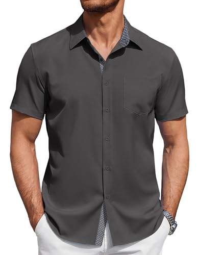 COOFANDY Hemd Herren Kurzarm Sommerhemd Freizeithemd Urlaubhemd Regular Fit Kurzarmhemd Mit Tasche Dunkelgrau XXL COOFANDY Hemd Herren Kurzarm Sommerhemd Freizeithemd Urlaubhemd Regular Fit Kurzarmhemd Mit Tasche Dunkelgrau XXL von COOFANDY