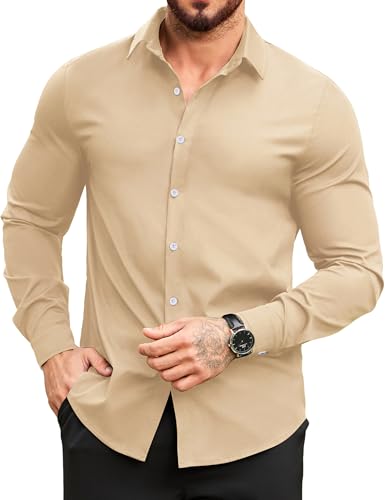 COOFANDY Hemd Herren Buissnes Stretch Hemden Freizeithemd Office Bluse Langarm Shirts Slim Fit Langarmhemd Beige S COOFANDY Hemd Herren Buissnes Stretch Hemden Freizeithemd Office Bluse Langarm Shirts Slim Fit Langarmhemd Beige S von COOFANDY