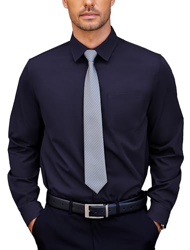 COOFANDY Hemd Herren Businesshemden Anzug Hemd Herrenhemd Langarm Hemden Männer Oberhemden Kent-Kragen Bügelleicht Langarmhemd Navy blau XXXL von COOFANDY