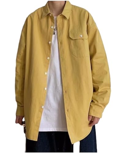 COOFANDY Hemd Herren Button Down Langarm Freizeithemden Einfarbig Casual Regular Fit Arbeitshemd Ingwergelb M von COOFANDY
