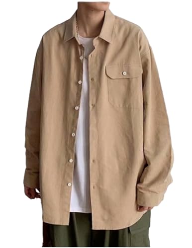 COOFANDY Hemd Herren Button Down Langarm Freizeithemden Einfarbig Casual Regular Fit Arbeitshemd Khaki L von COOFANDY