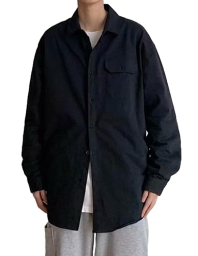 COOFANDY Hemd Herren Button Down Langarm Freizeithemden Einfarbig Casual Regular Fit Arbeitshemd Schwarz L von COOFANDY